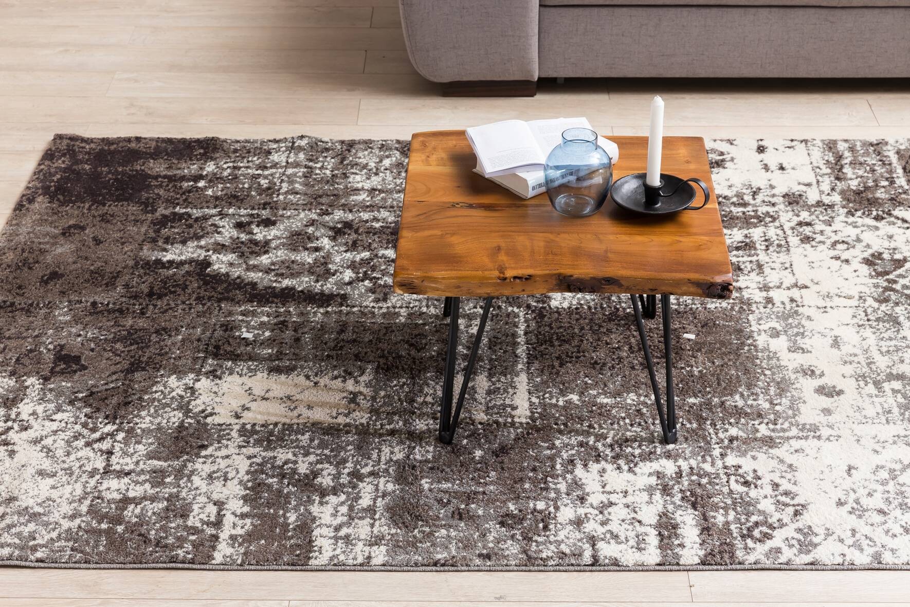 Wohnling Couchtisch natur schwarz Echtholz Metall B/H/T: ca. 56x38x51 cm