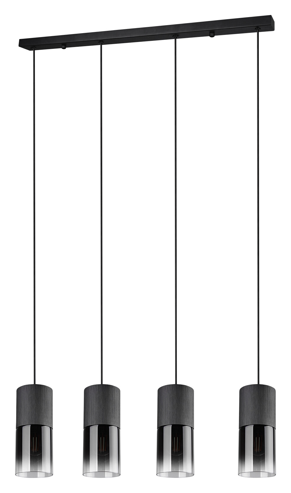 Reality Pendelleuchte Robin schwarz Rauch Metall Glas B/H/D: ca. 81x150x10 cm E27 4 Brennstellen