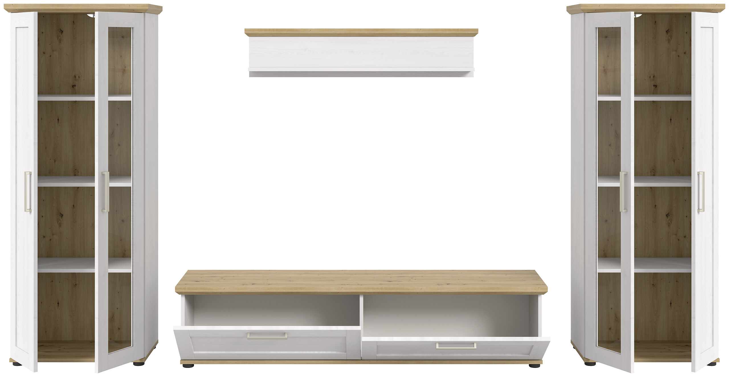 Wohnwand VERONA Lärche Nachbildung Eiche Nachbildung B/H/T: ca. 316x161x40 cm