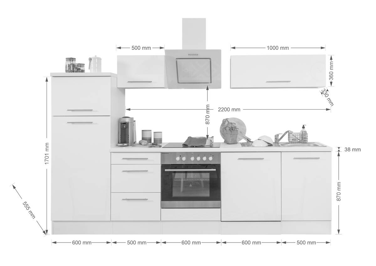 Respekta Küchenblock Amanda schwarz Hochglanz B/H/T: ca. 280x200x60 cm