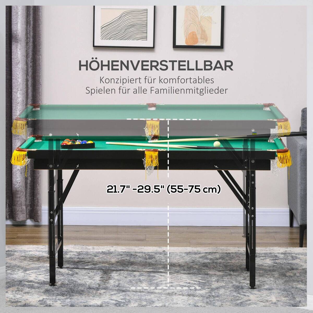 SPORTNOW Billardtisch grün Stahl B/H/L: ca. 63x75x140 cm