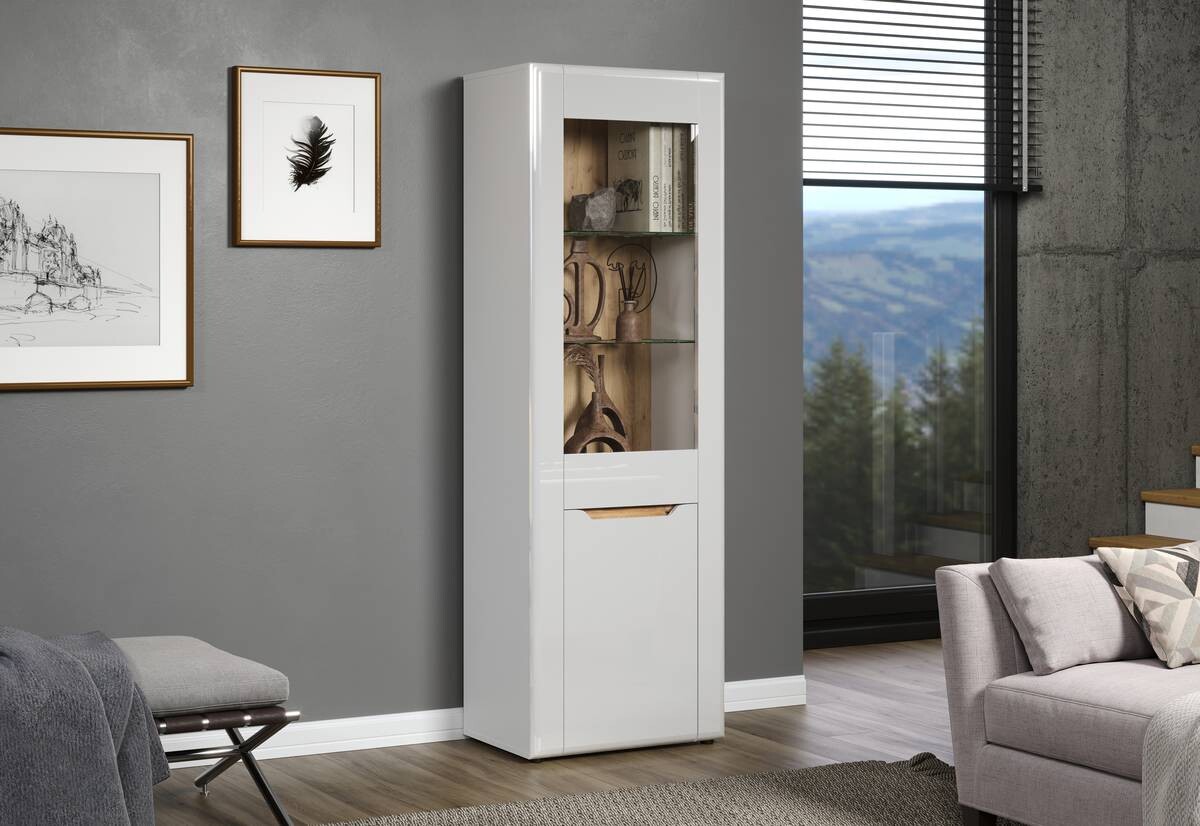 Vitrine Marlon Eiche Evoke Coast Nachbildung weiß Hochglanz B/H/T: ca. 65x192x40 cm