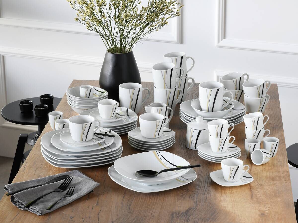 CreaTable Kombiservice Square City Line weiß Porzellan 62 tlg.