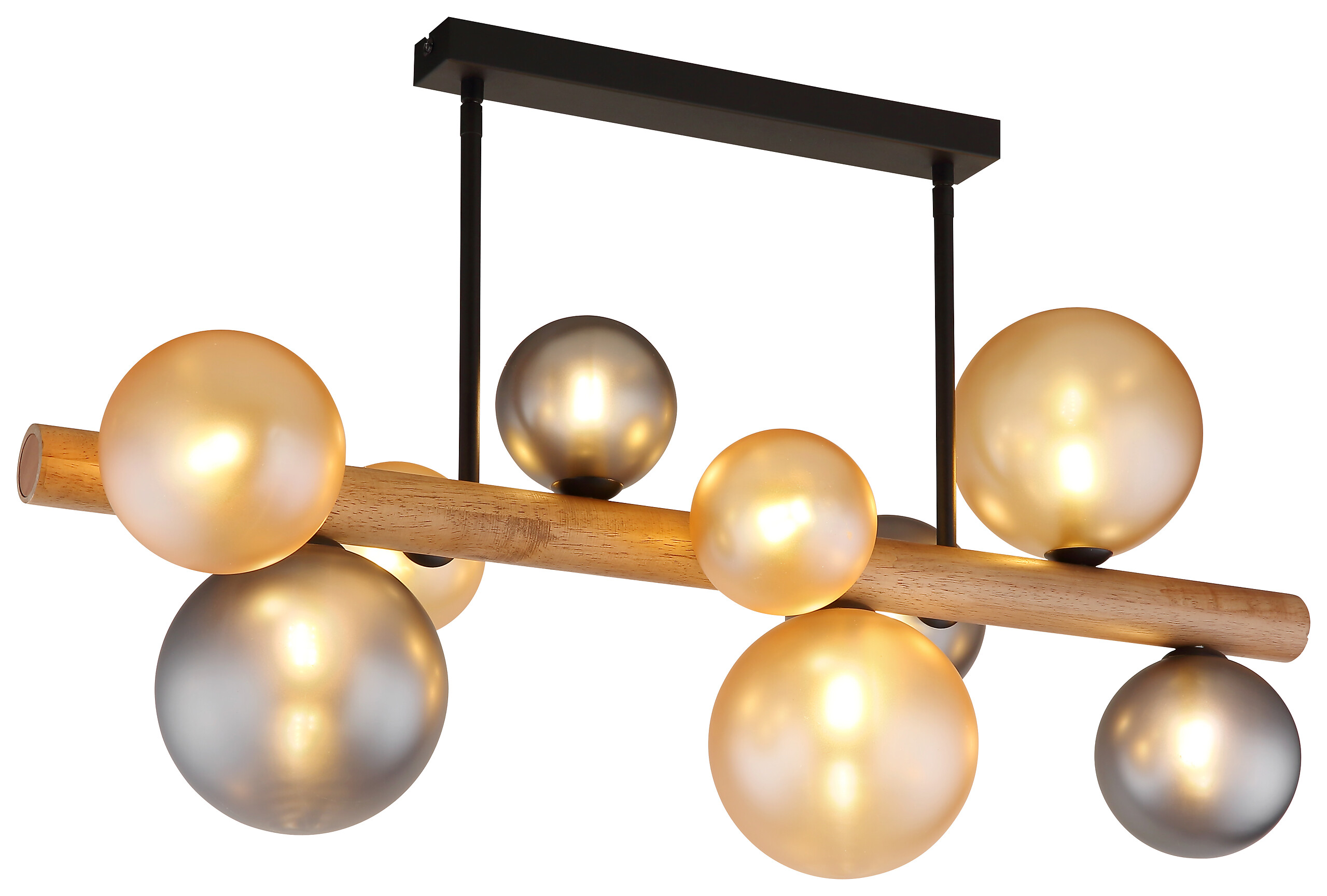 GLOBO LED-Deckenleuchte amber Rauch dunkelbraun Holz Glas Metall B/H/L: ca. 29x45x78 cm 9 Brennstellen