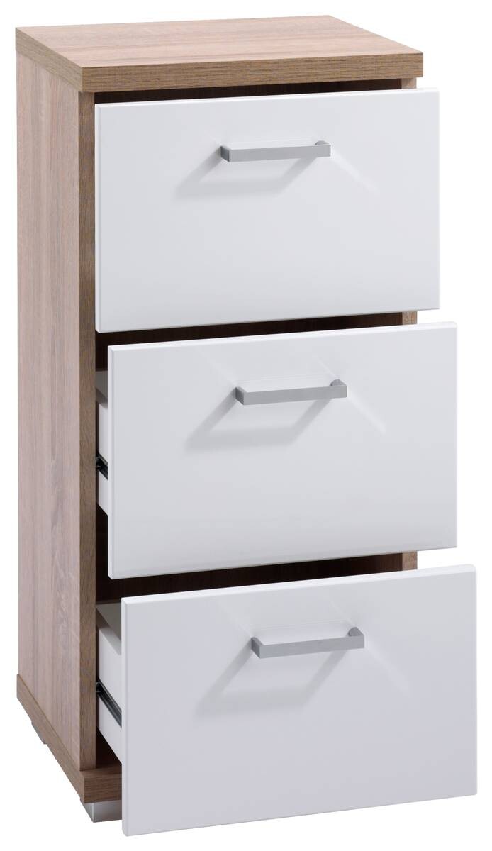 Schrank NEBRASKA Eiche Nachbildung weiß Hochglanz silber verchromt B/H/T: ca. 35x74x31,5 cm