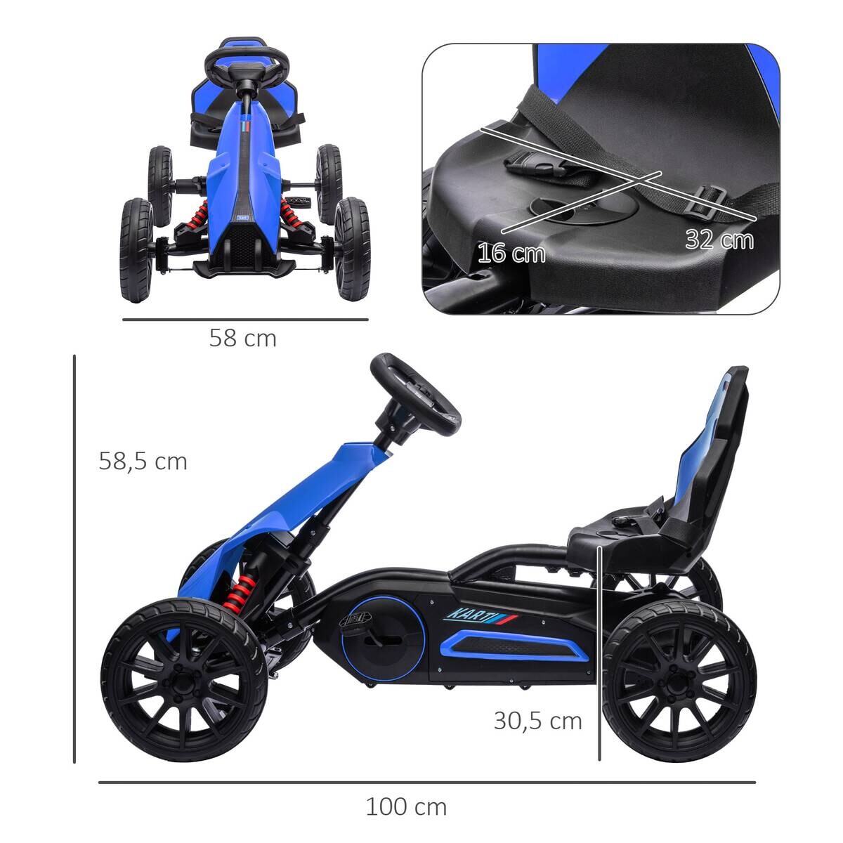 HOMCOM Go Kart blau B/H/L: ca. 58x58,5x100 cm