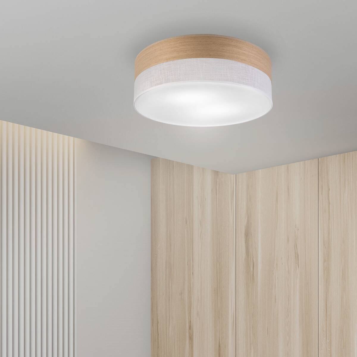 Lamkur Deckenleuchte Eiche weiß PVC Holz B/H/L: ca. 45x15x45 cm E27 2 Brennstellen