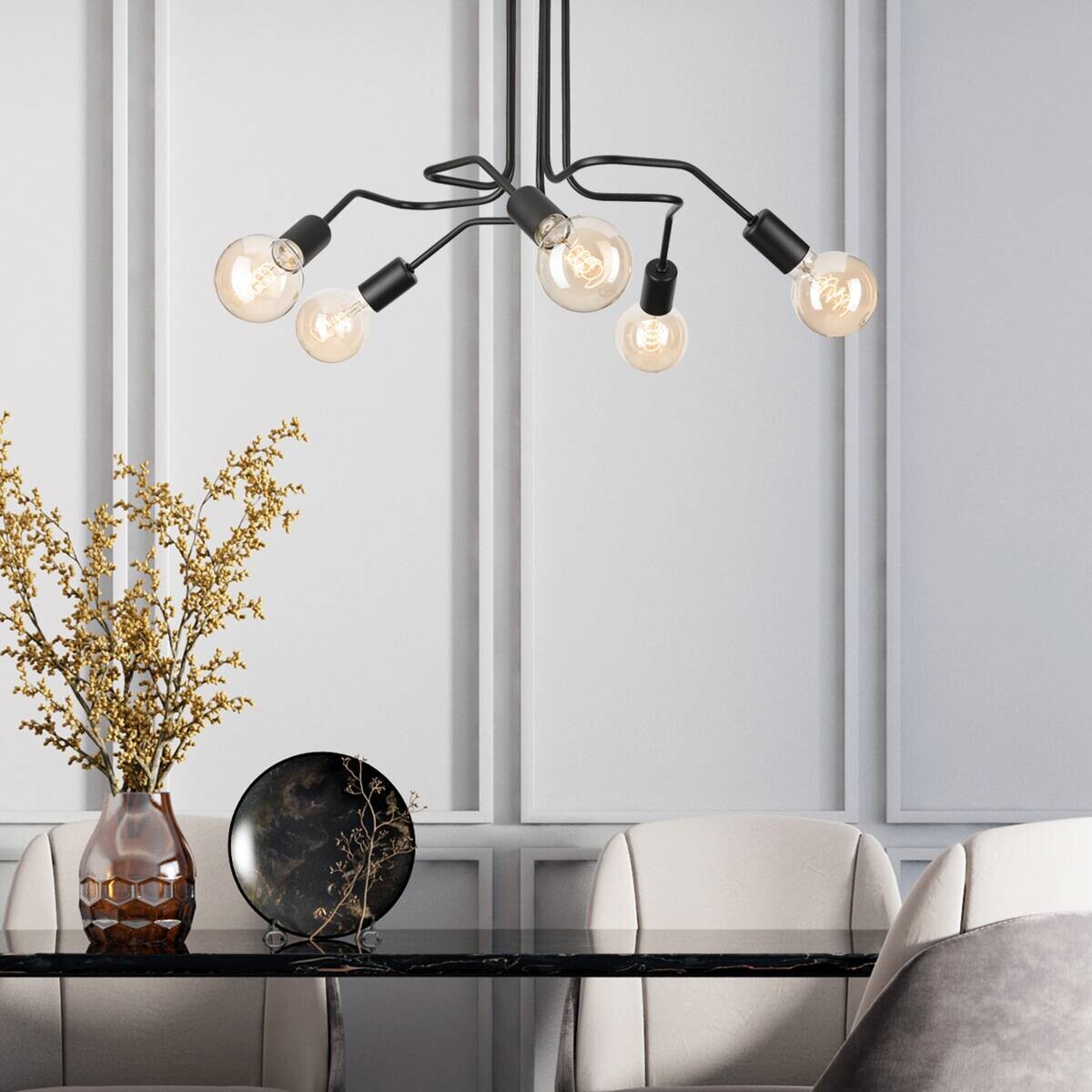 Lamkur Deckenleuchte Domino schwarz Stahl H/L: ca. 40x59 cm E27 5 Brennstellen