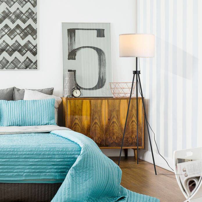 HOMCOM Stehleuchte B31-187V90 schwarz weiß Metall Polyester-Mischgewebe Stoff B/H/L: ca. 37x152x37 cm E27 1 Brennstellen