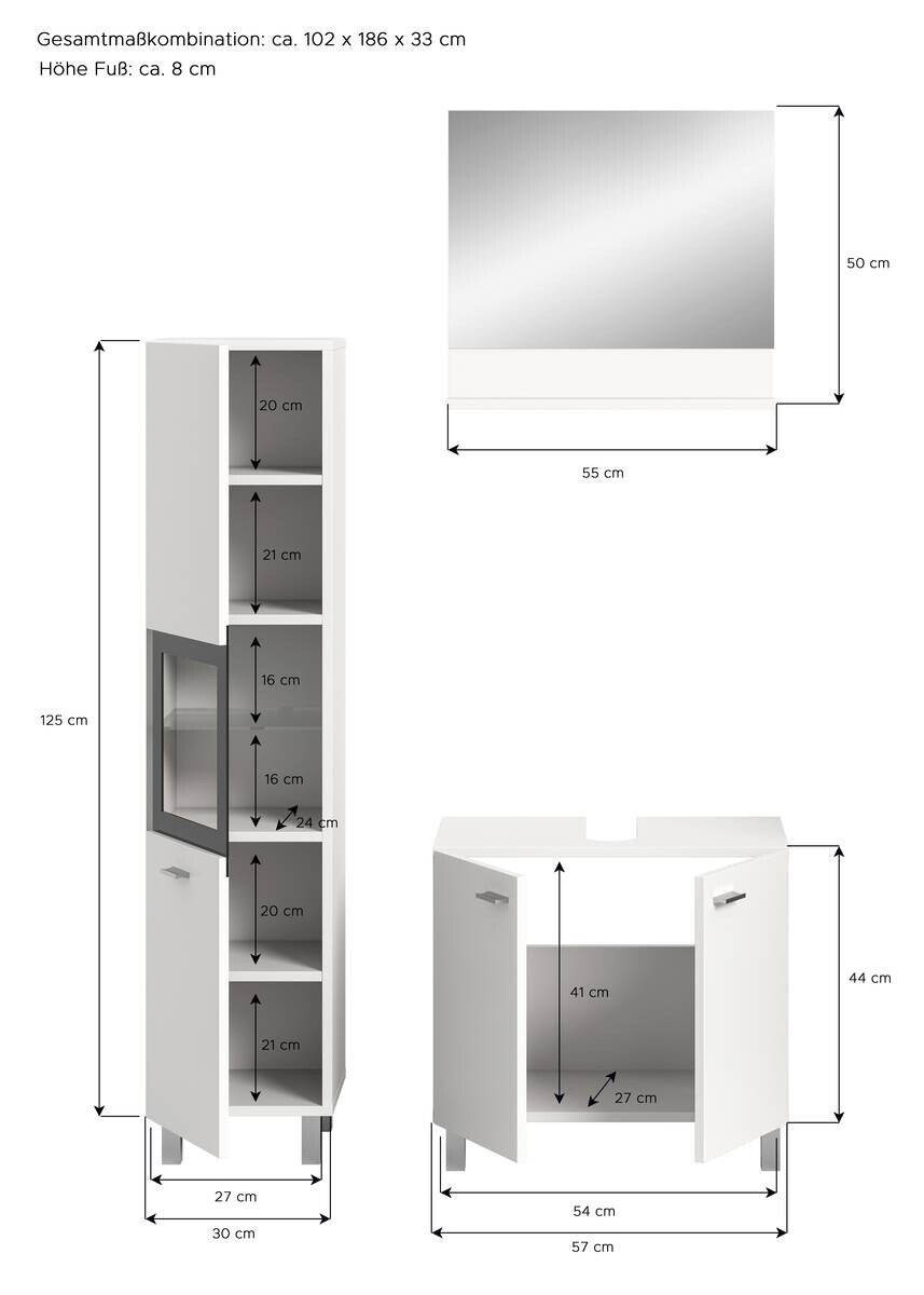 Badezimmer-Set BOSTON weiß schwarz B/H/T: ca. 102x186x33 cm