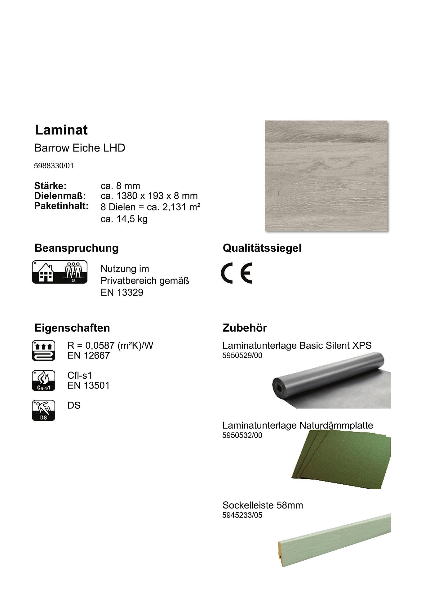 Laminatboden Barrow ca. 2,131 m² im Paket  B/L: ca. 19,3x138 cm pro Paket