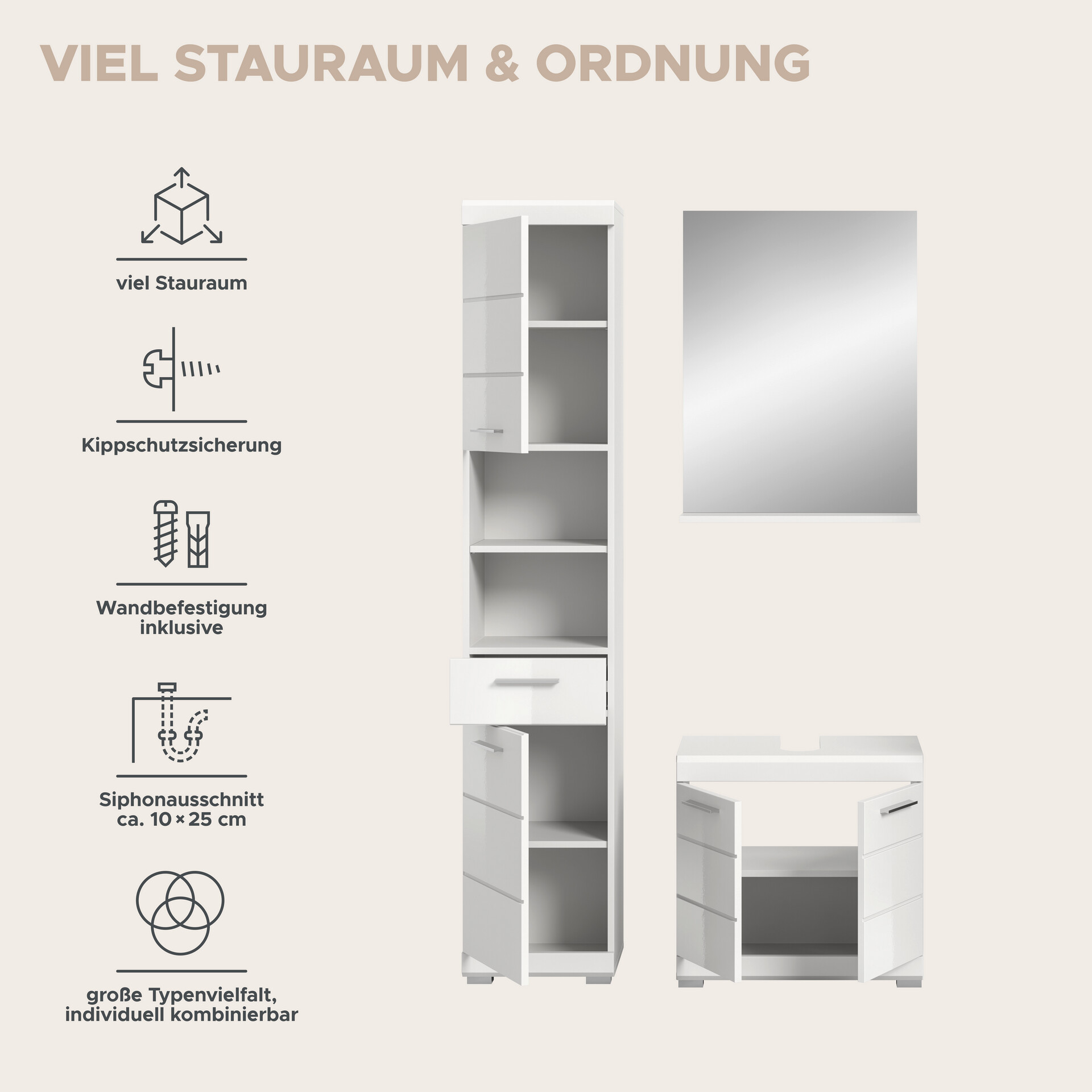 Badezimmer-Set Scout weiß weiß Hochglanz B/H/T: ca. 112x191x34 cm