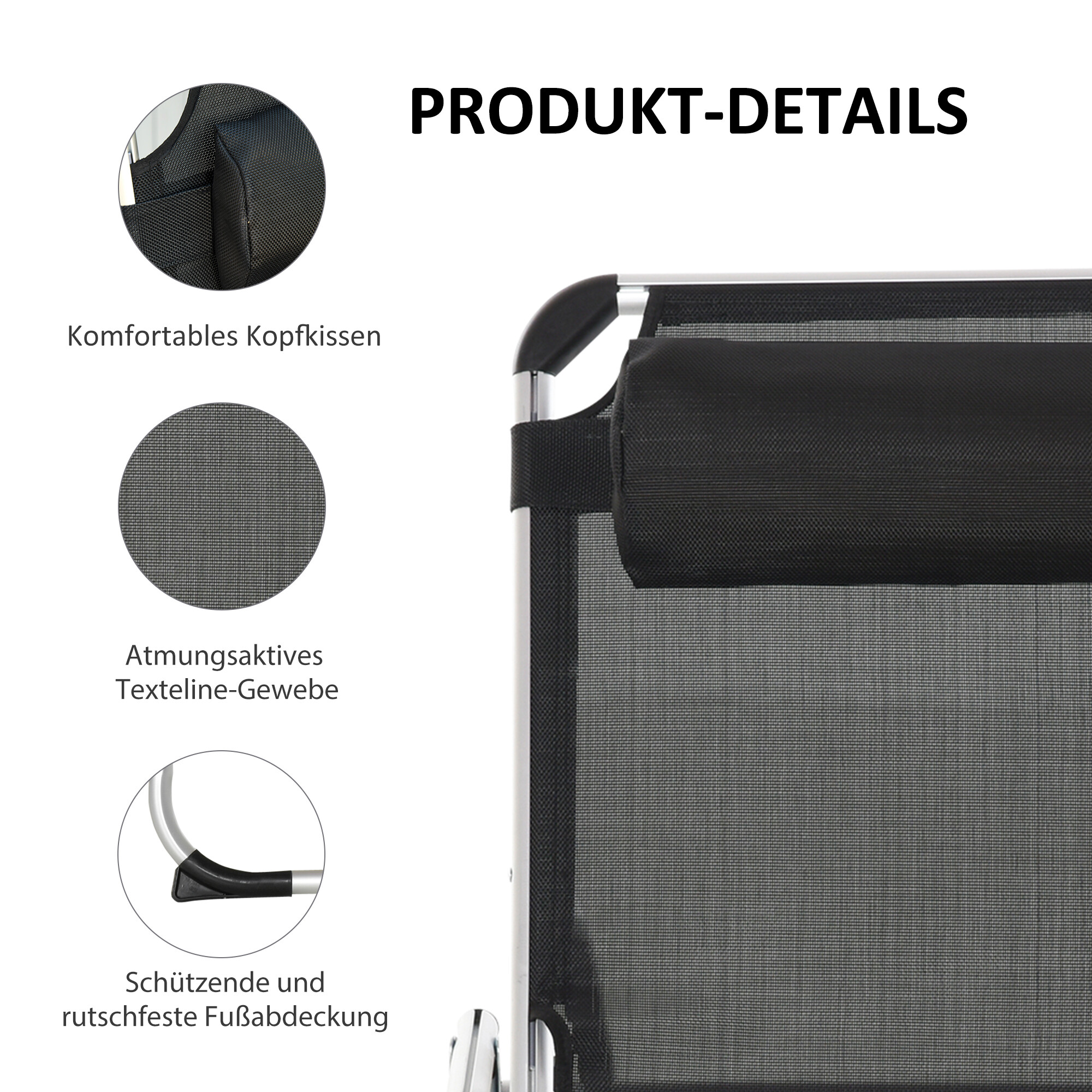 Outsunny Sonnenliege mit Kopfkissen schwarz Aluminium B/H/L: ca. 60x76x170 cm