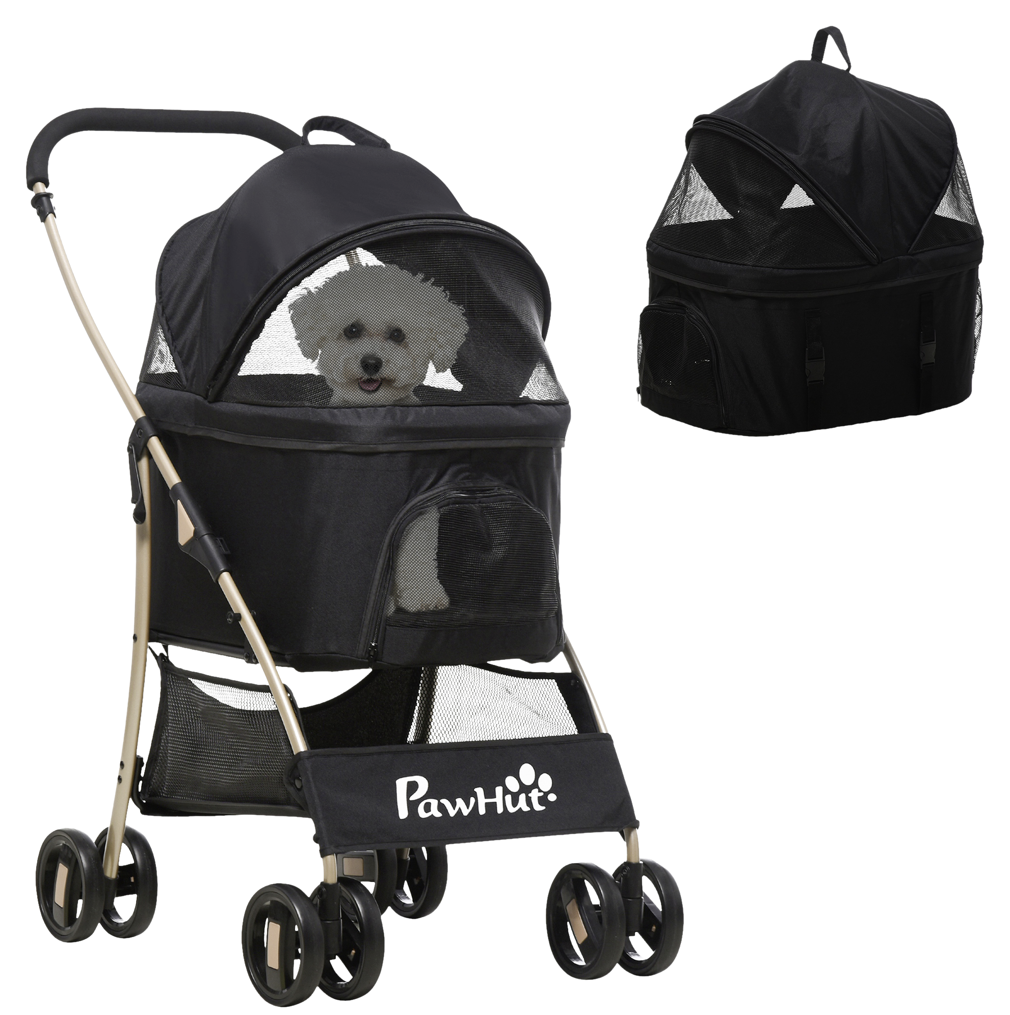 PawHut Haustier-Trolley schwarz Polyester-Mischgewebe B/H/L: ca. 49,5x98x82 cm