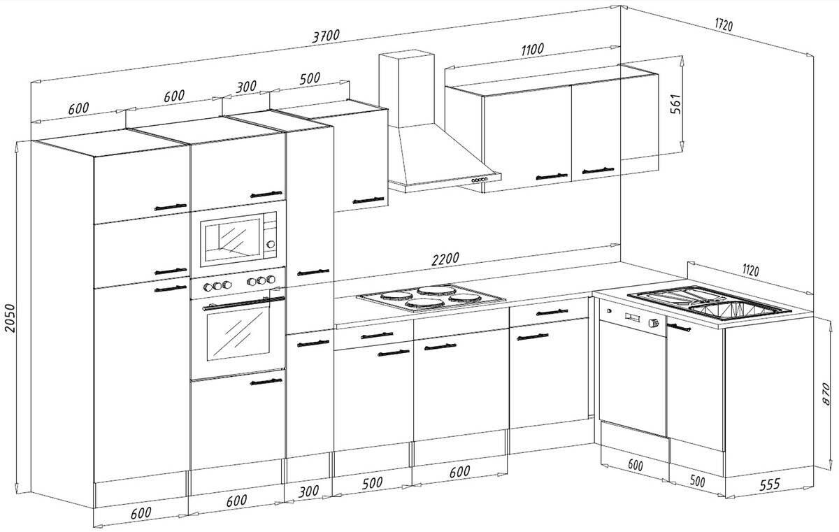 Respekta Winkelküche KBL370EYGMISGKE grau B/H/T: ca. 370x205x172 cm