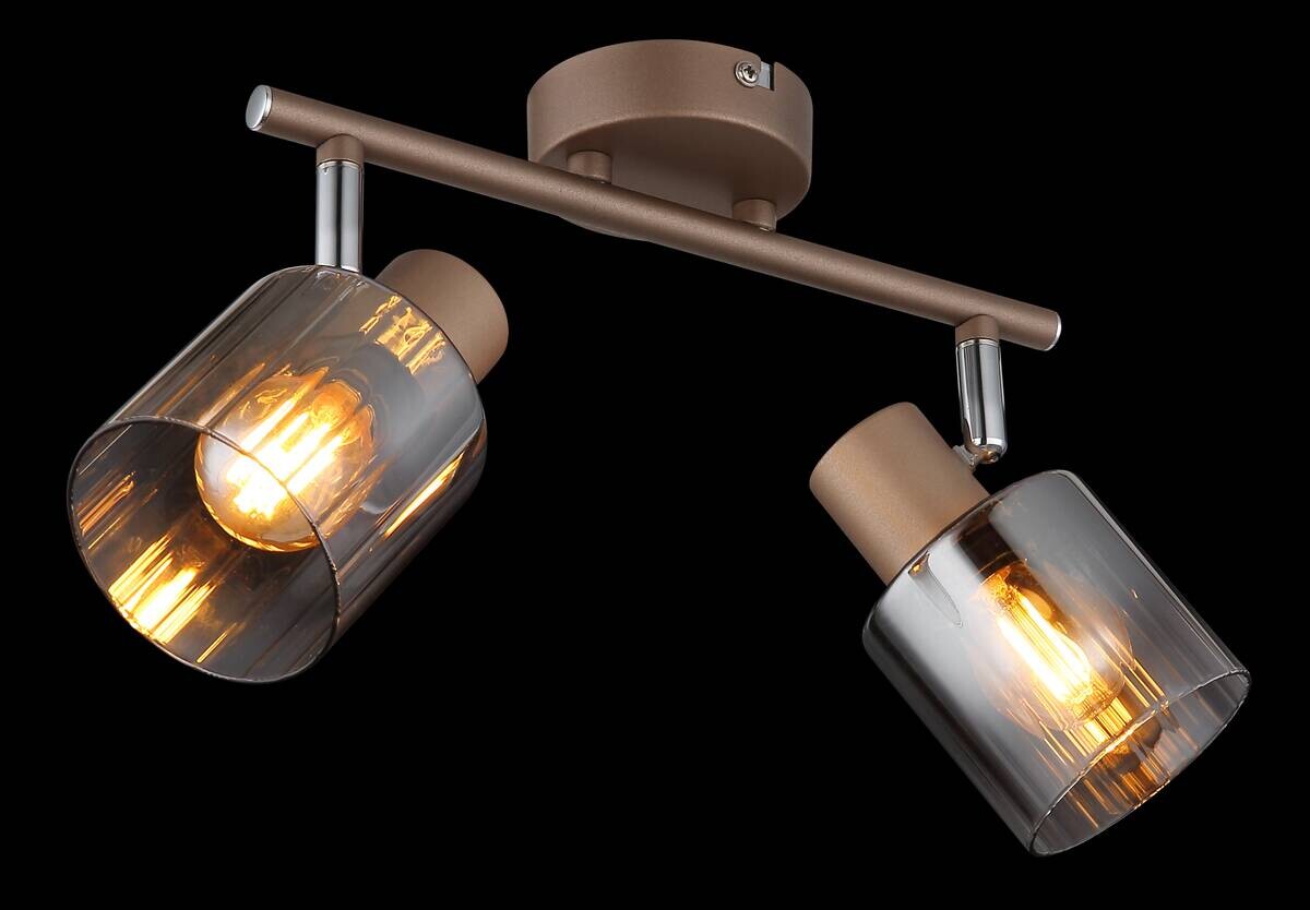 GLOBO Spot Walton 2 klar Rauch kaffee Glas Metall B/H/L: ca. 8x15x26 cm E14 2 Brennstellen