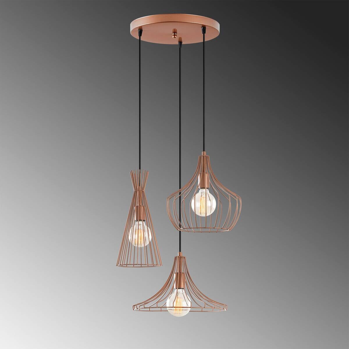 Opviq Pendelleuchte Mezopotamya Kupfer Metall B/H/T/L/D: ca. 55x113x55x55x55 cm E27 3 Brennstellen