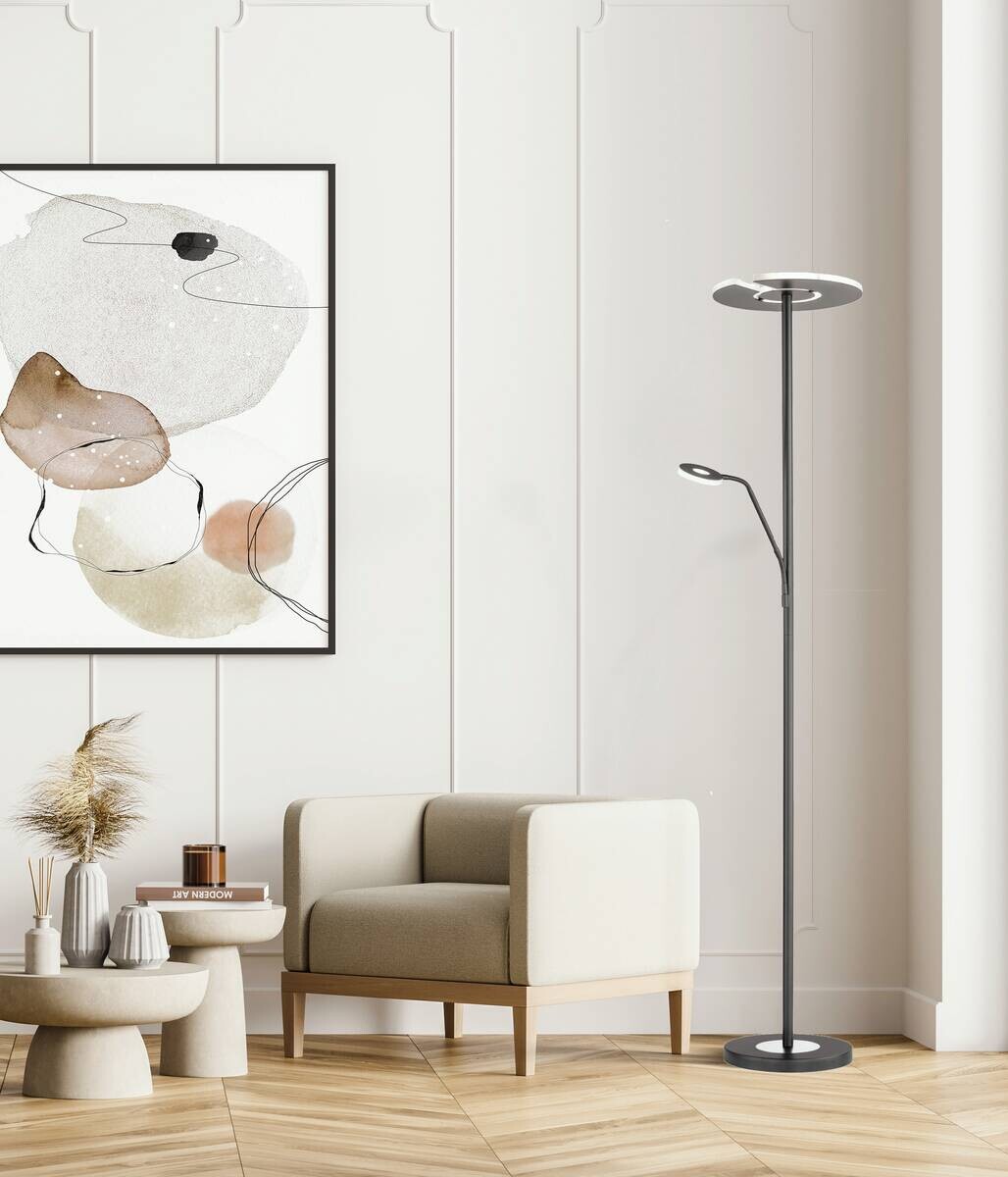 Fischer & Honsel LED-Stehleuchte 40318 Chrom schwarz Metall B/H/T: ca. 35x180x50 cm 1 Brennstellen