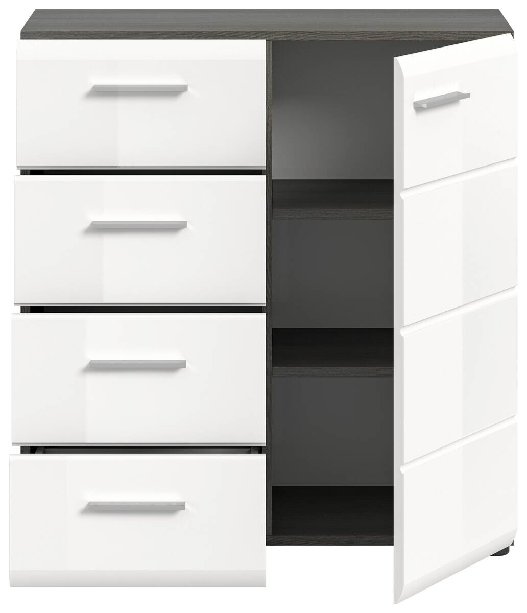 Kommode SALSA Rauchsilber Nachbildung weiß Hochglanz B/H/T: ca. 75x85x37 cm