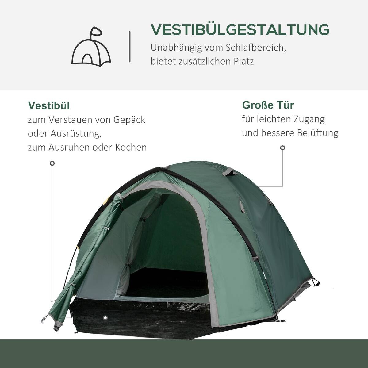 Outsunny Campingzelt grau Polyester B/H/L: ca. 183x130x325 cm