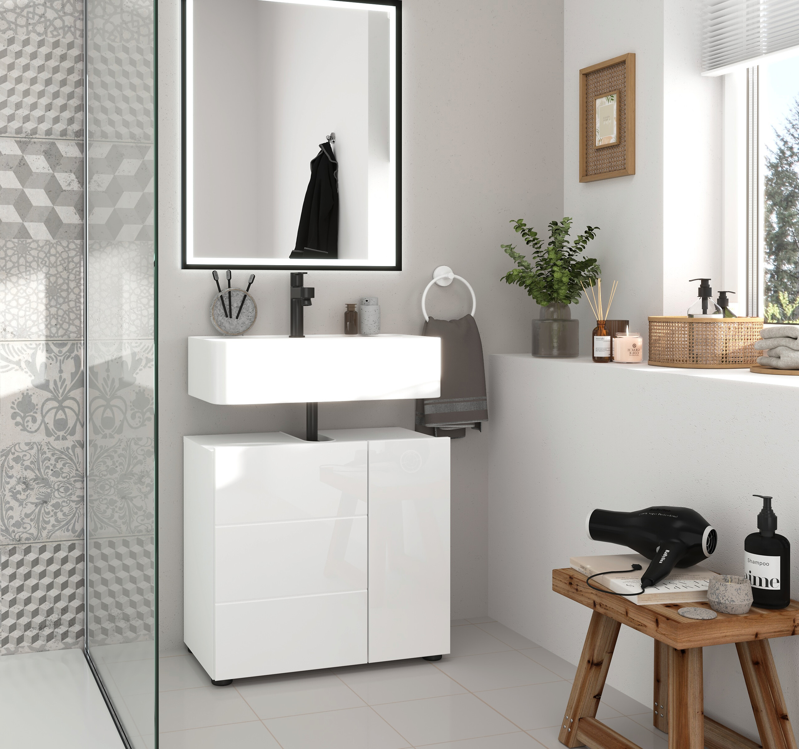 Waschbeckenunterschrank Vira weiß Hochglanz B/H/T: ca. 60x57x34 cm