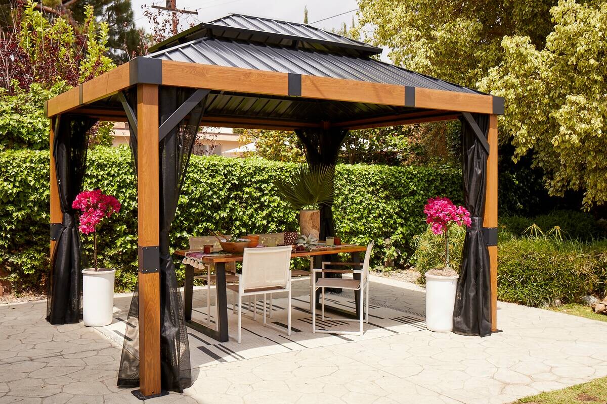 Sojag Pavillon Fontana braun Aluminium B/H/L: ca. 364,3x310x298 cm