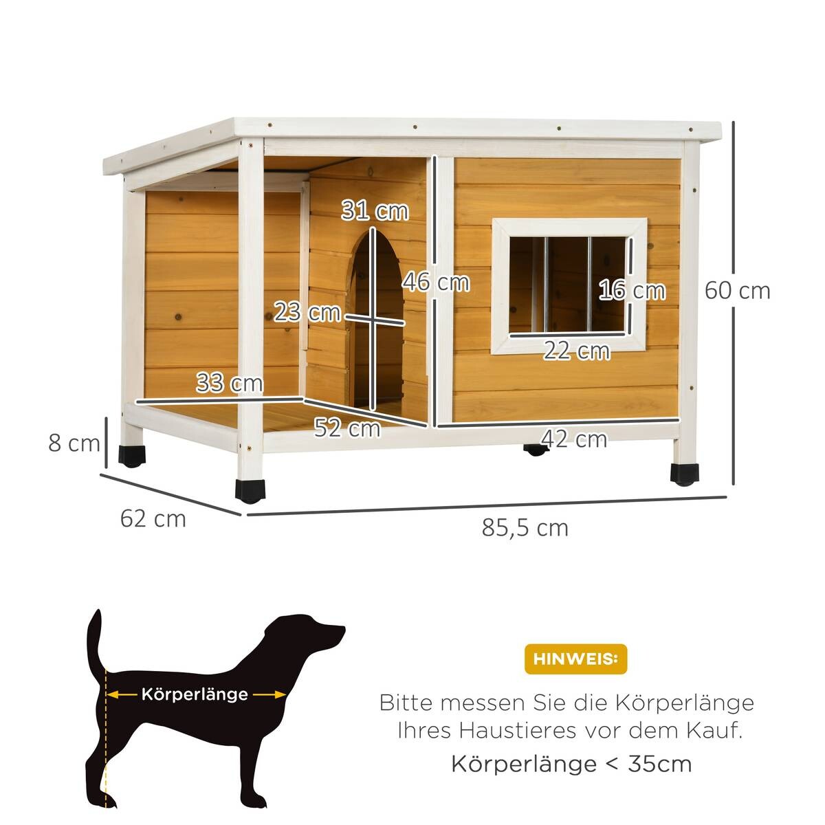 PawHut Hundehütte orange Holz B/H/L: ca. 62x60x85,5 cm