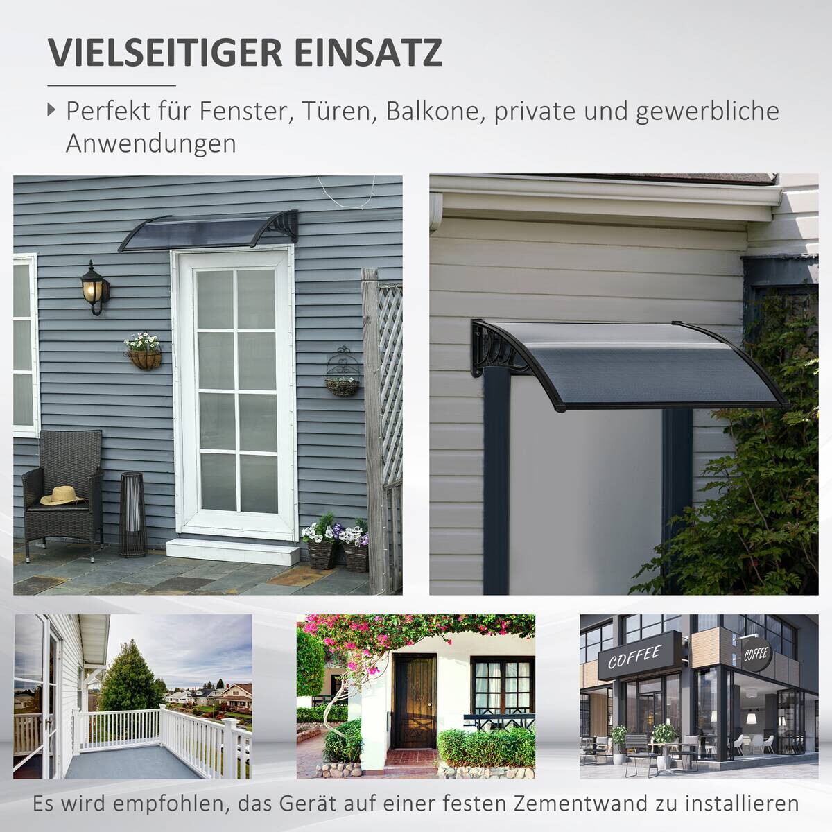 Outsunny Vordach für Haustür schwarz B/H/L: ca. 75x23x100 cm