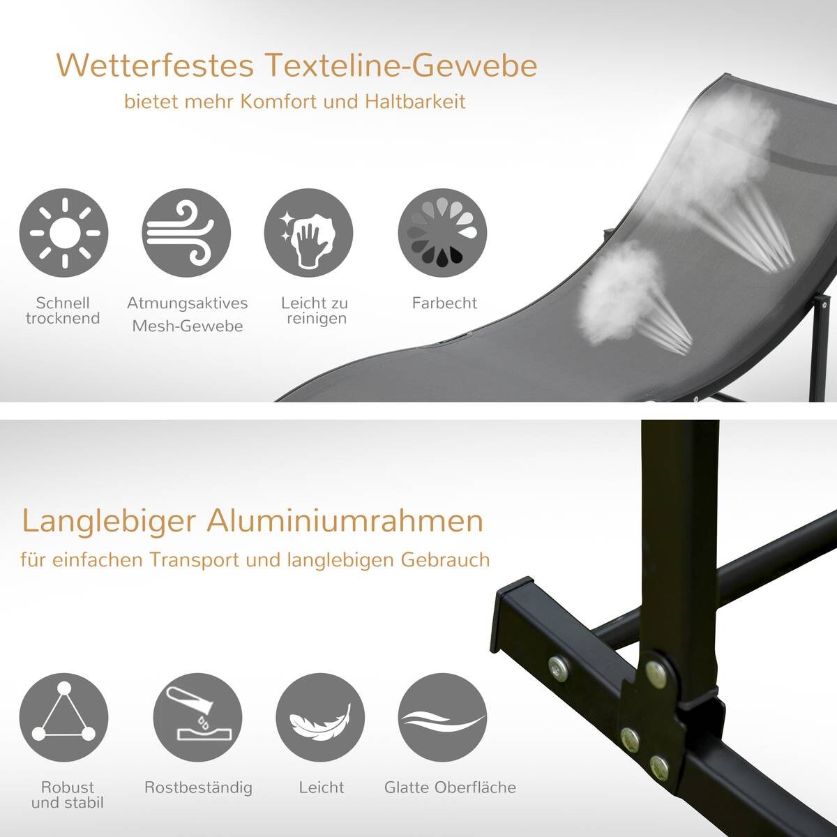 Outsunny Gartenliege 2er Set dunkelgrau Aluminium B/H/L: ca. 61x63x165 cm