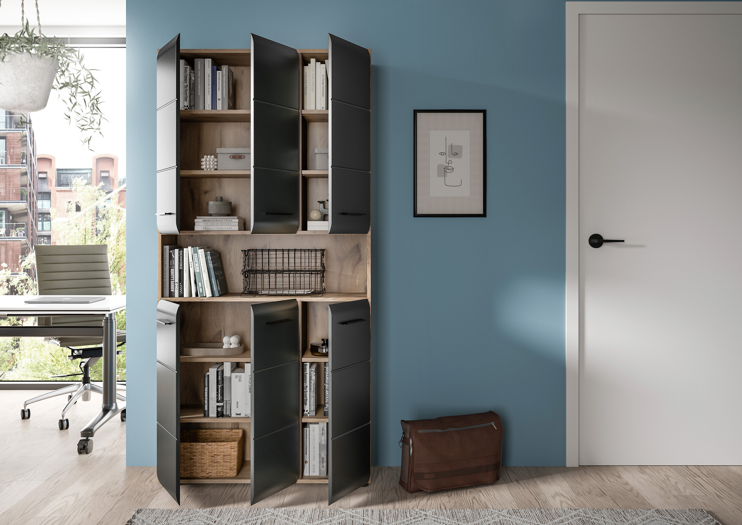 Mehrzweckschrank Ice Nox Oak Nachbildung schwarz matt B/H/T: ca. 90x185x30 cm