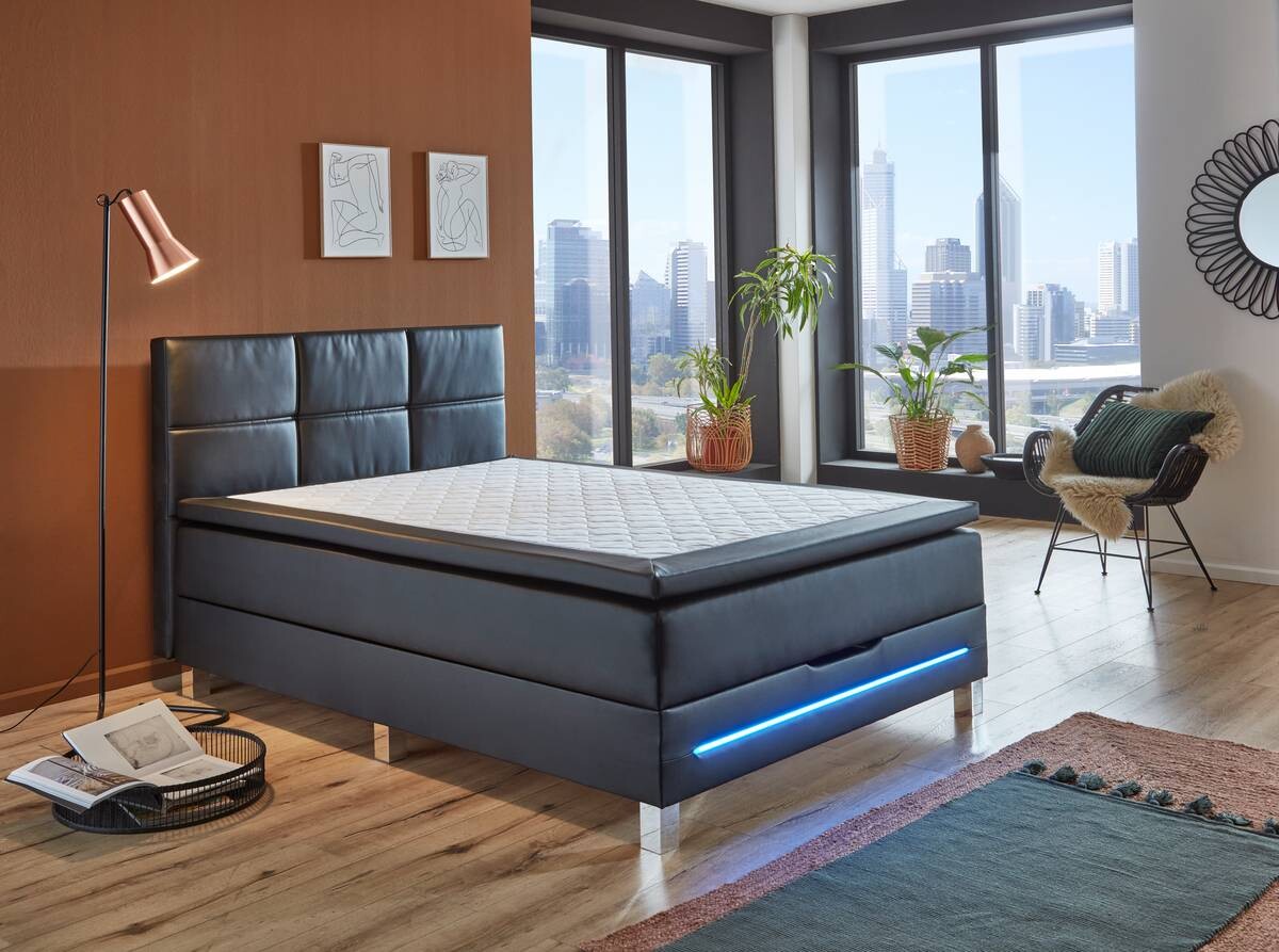 Boxbett Catania schwarz Kunstleder B/H/T: ca. 140x60x211 cm