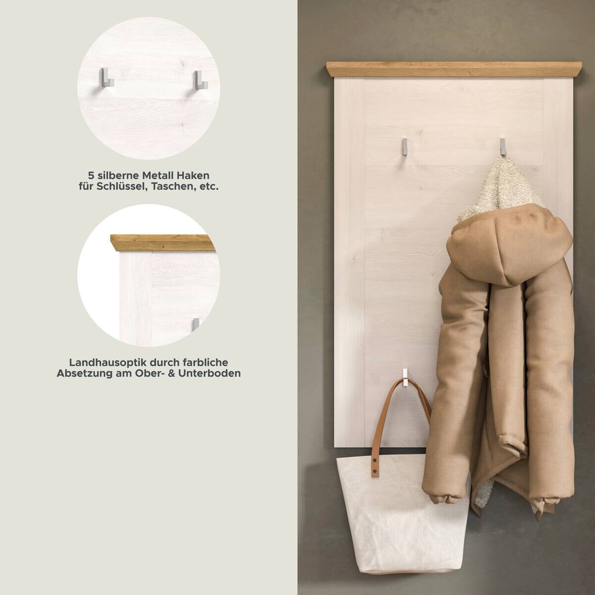 Garderobenpaneel Verona Sibiu Lärche Nachbildung Eiche Artisan Nachbildung B/H/T: ca. 68x103x4 cm