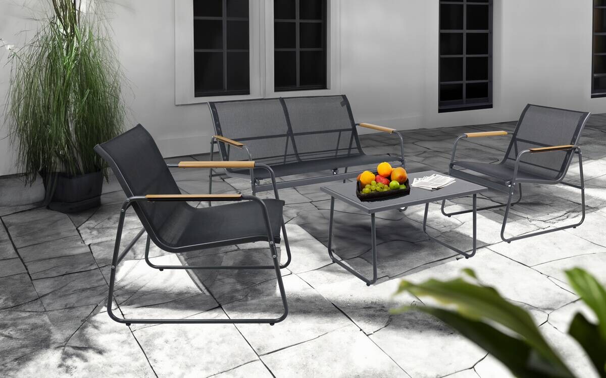 VCM Gartensitzgruppe Lexila schwarz Textilene B/H/L: ca. 110x76x74 cm