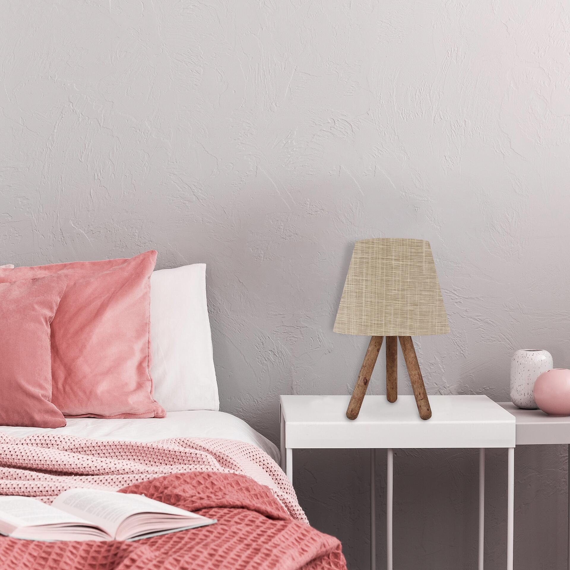 Opviq Tischleuchte creme nussbaum Buche PVC B/H/L: ca. 22x33x22 cm E27 1 Brennstellen