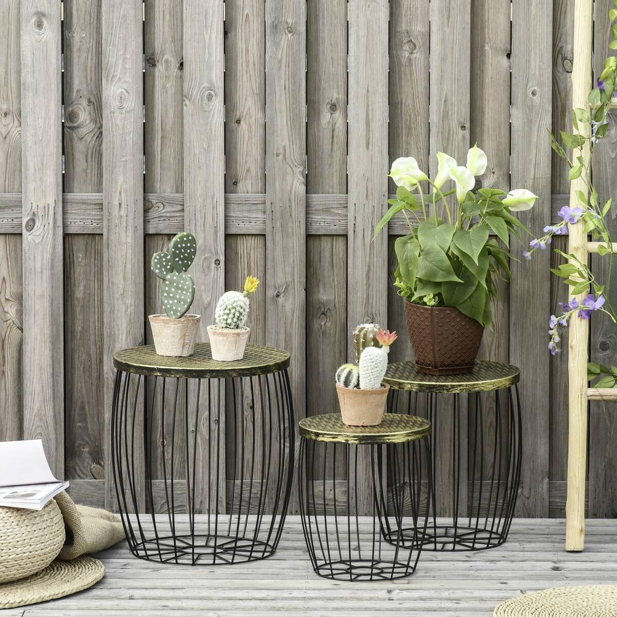 Outsunny Beistelltisch-Set schwarz Metall H/D: ca. 41x38 cm