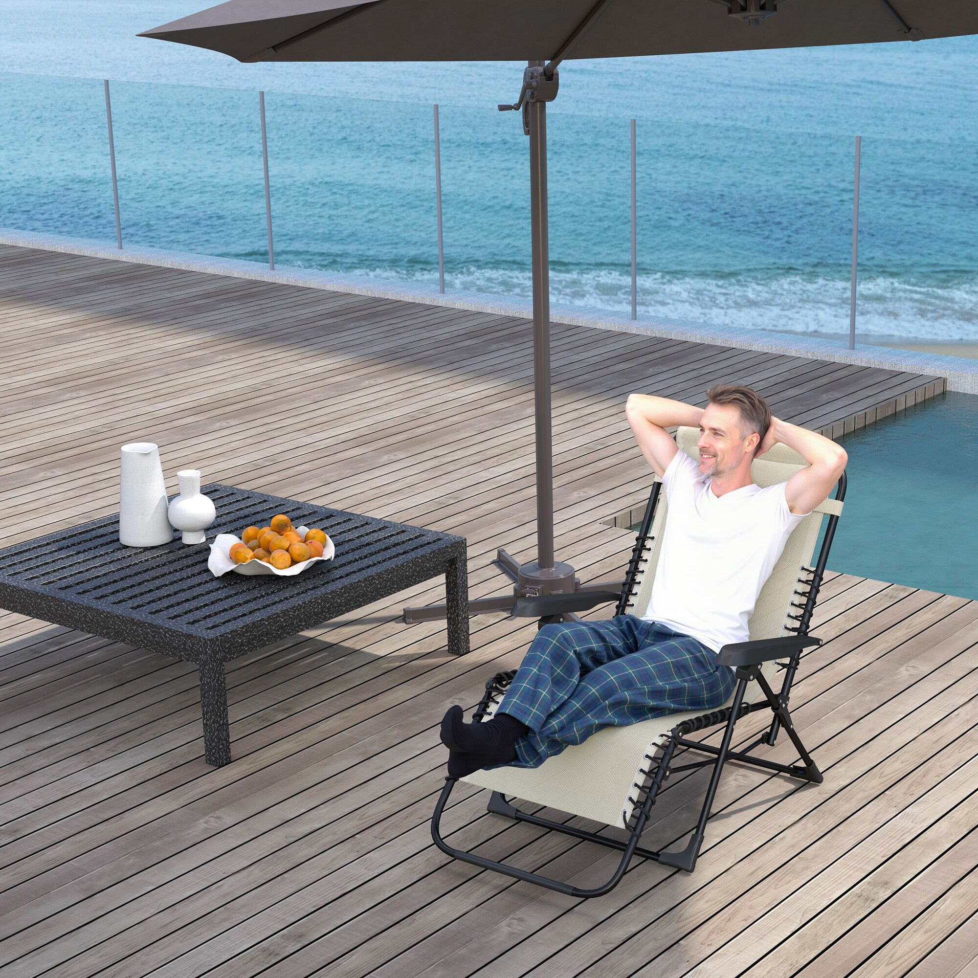 Outsunny Sonnenliege beige Netzstoff B/H/L: ca. 65x112x90 cm