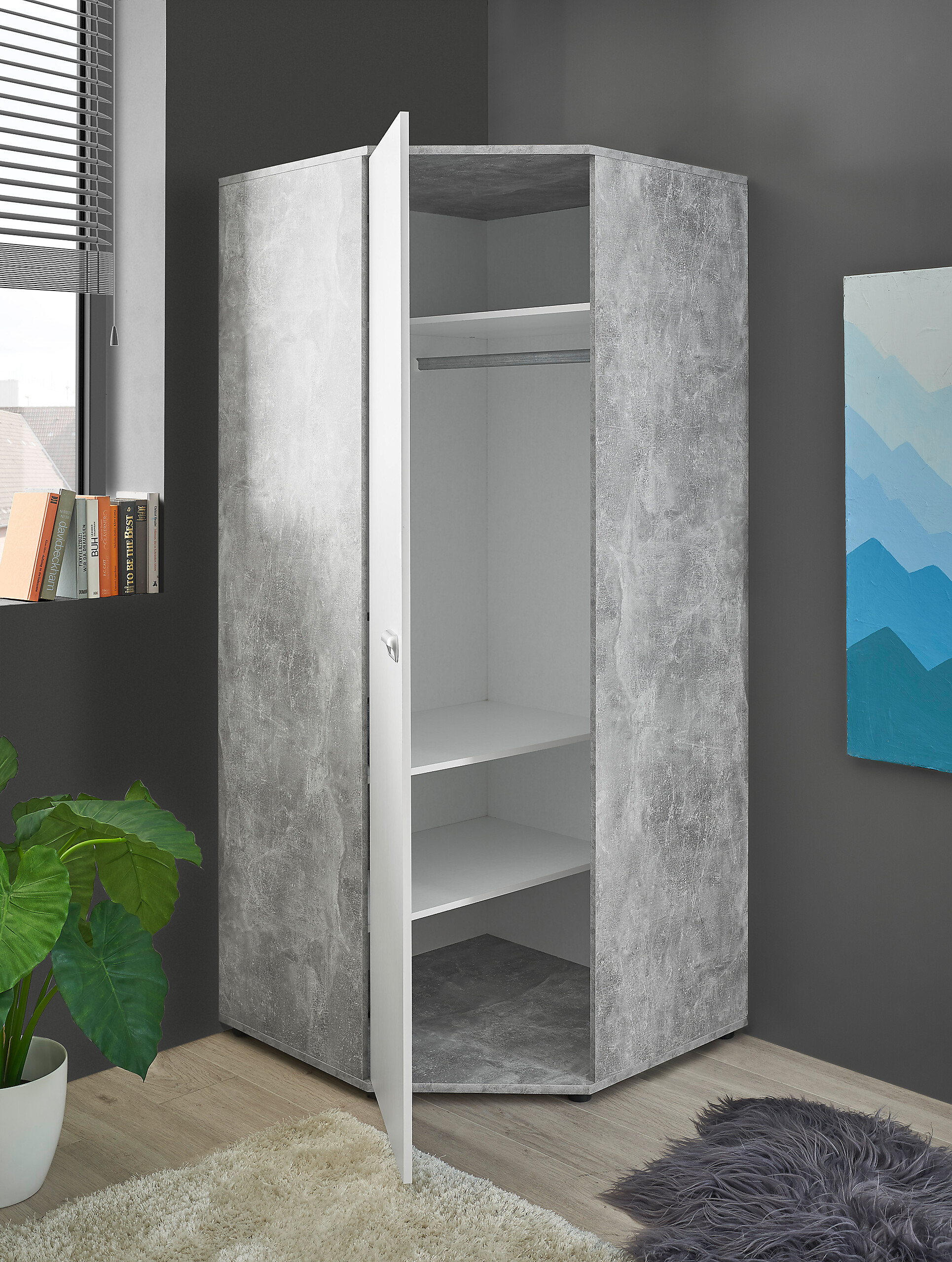 Eckschrank Matino Beton B/H/T: ca. 84x191x84 cm