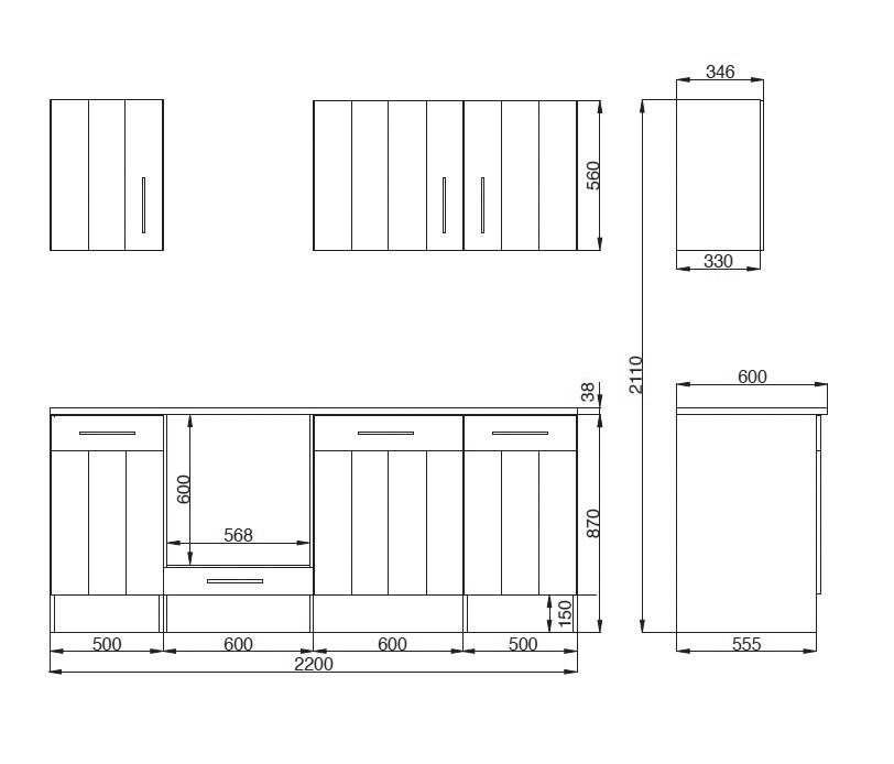 Respekta Küchenblock Premium weiß matt B/H/T: ca. 220x211x60 cm