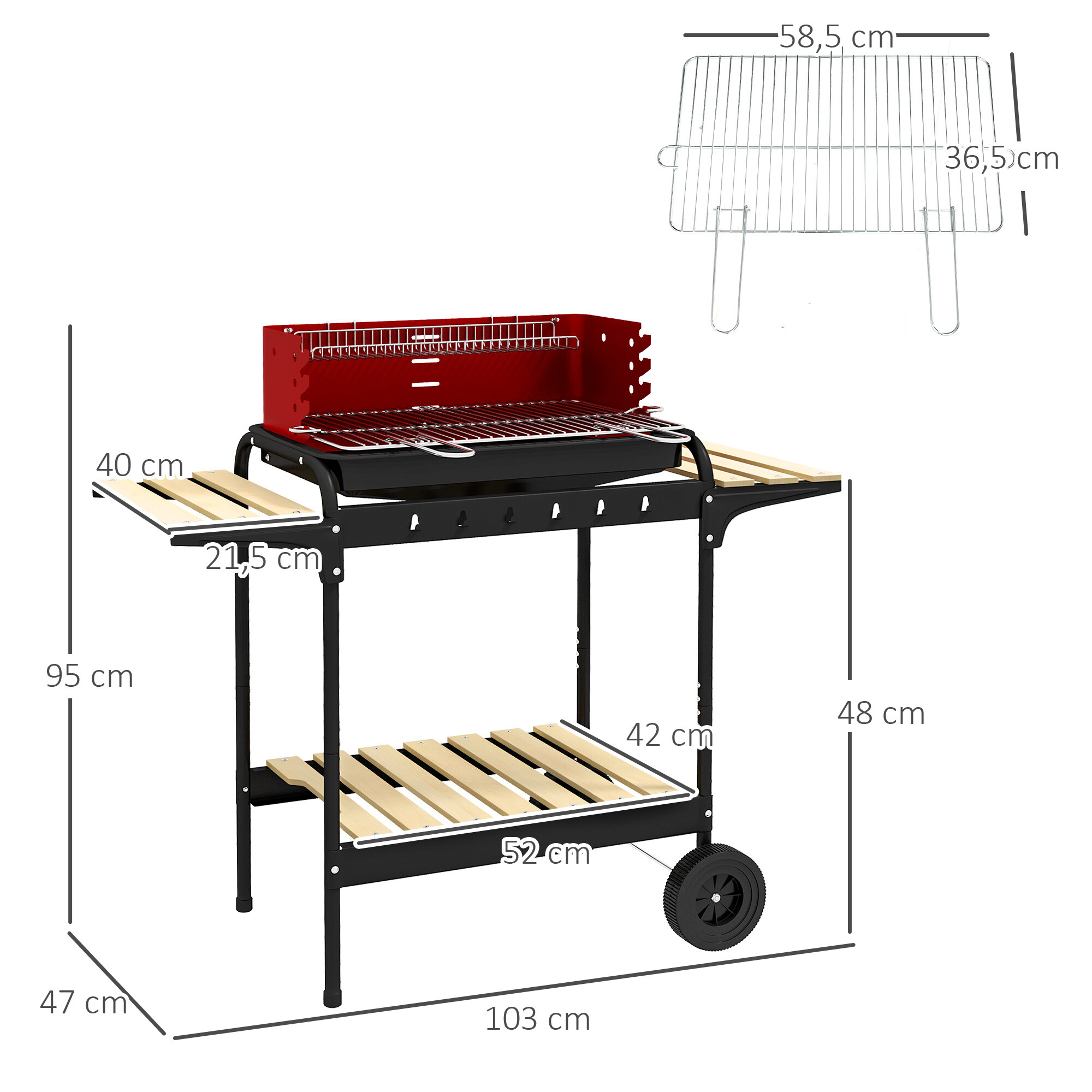 Outsunny Holzkohlegrill Metall B/H/L: ca. 47x95x103 cm