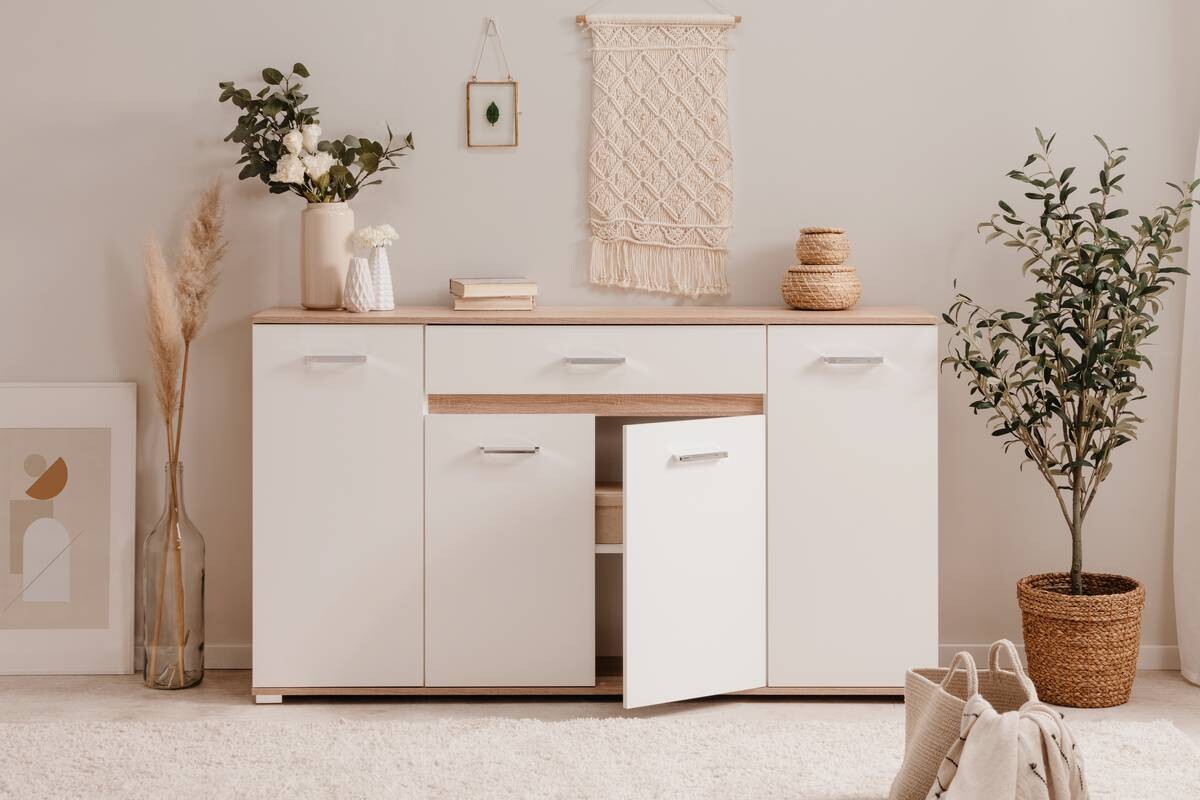 Sideboard Volos Eiche Sonoma Nachbildung weiß B/H/T: ca. 160x90x38 cm