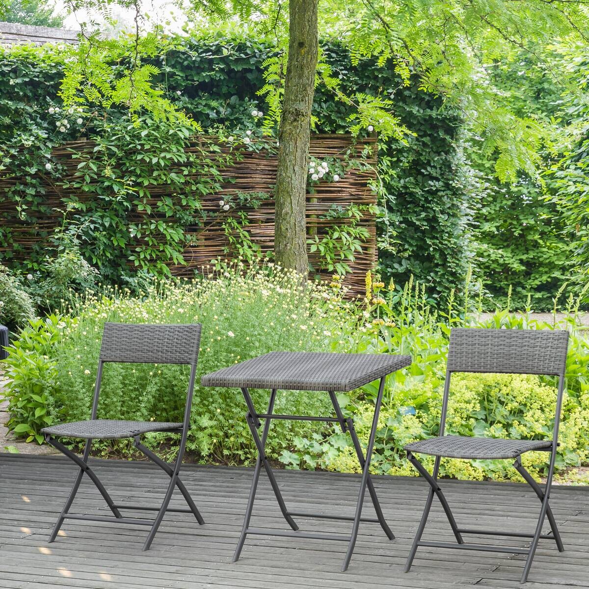 Outsunny Sitzgruppe grau Polyrattan B/H/L: ca. 60x60x72 cm