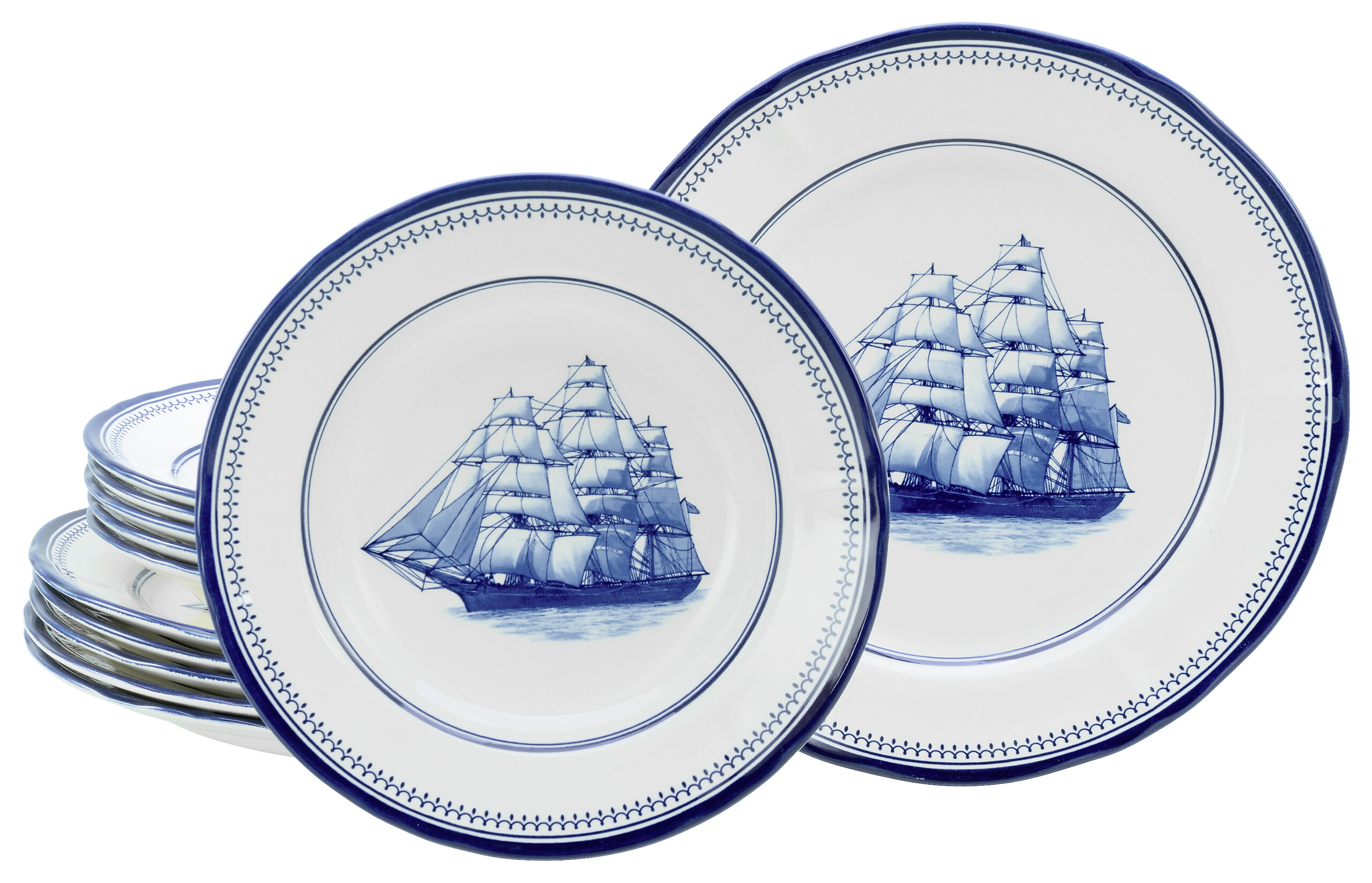 CreaTable Tafelservice Segelschiff blau Steingut 12 tlg.