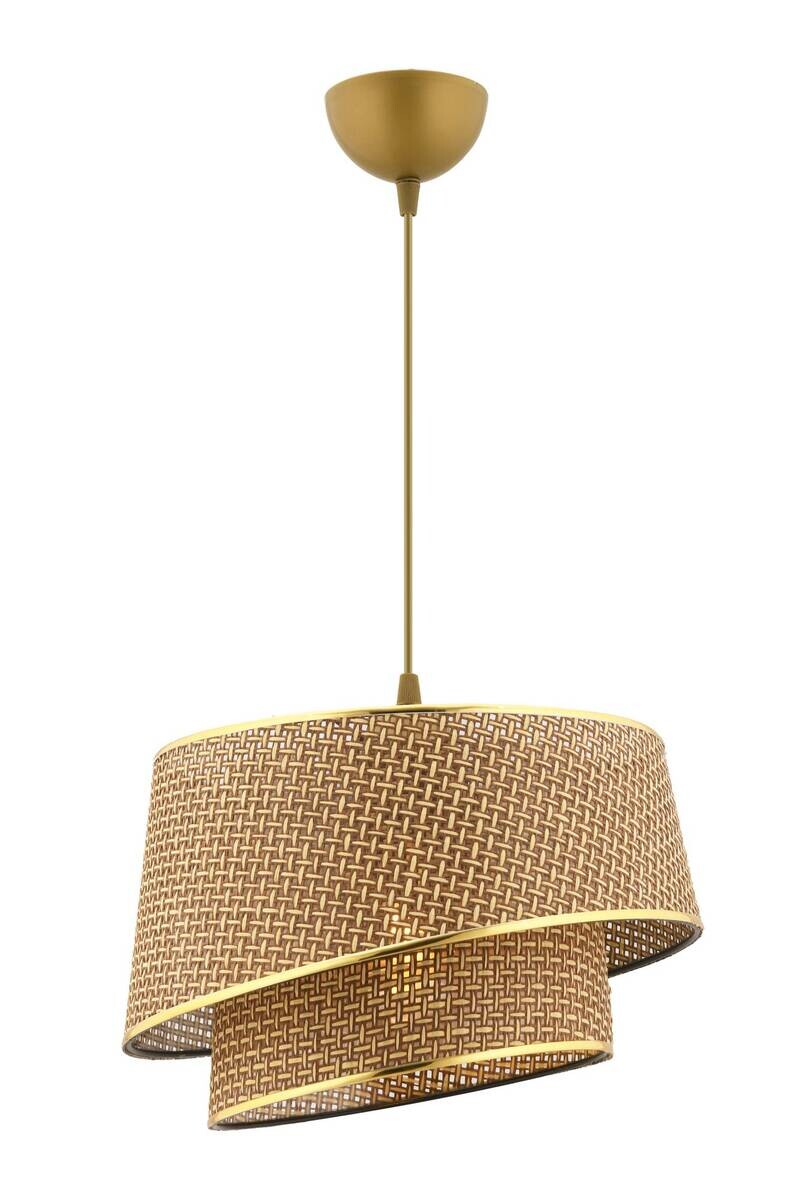 Opviq Pendelleuchte Barette gold beige Metall Stoff B/H/L: ca. 32x65x32 cm E27 1 Brennstellen