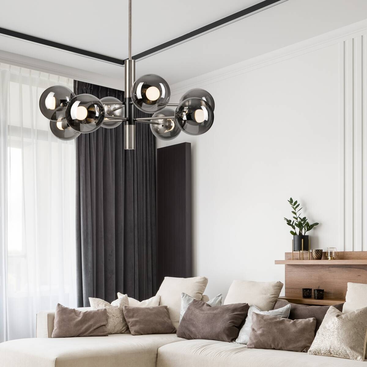 Lamkur Deckenleuchte Chrom Stahl Glas B/H/L: ca. 66x68x66 cm E14 8 Brennstellen