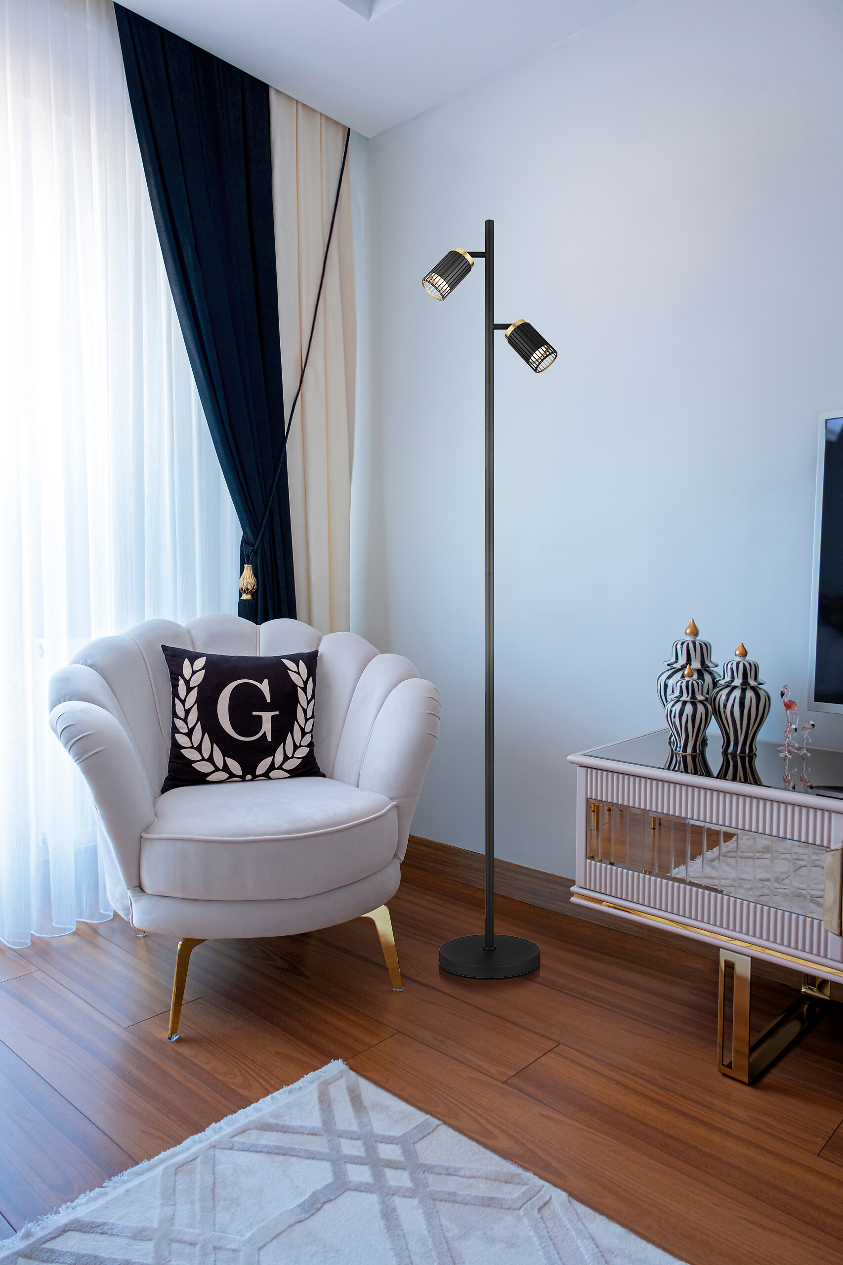 GLOBO Stehleuchte mattschwarz Metall Aluminium B/H/T/L: ca. 22x158x27,5x27,5 cm GU10 2 Brennstellen