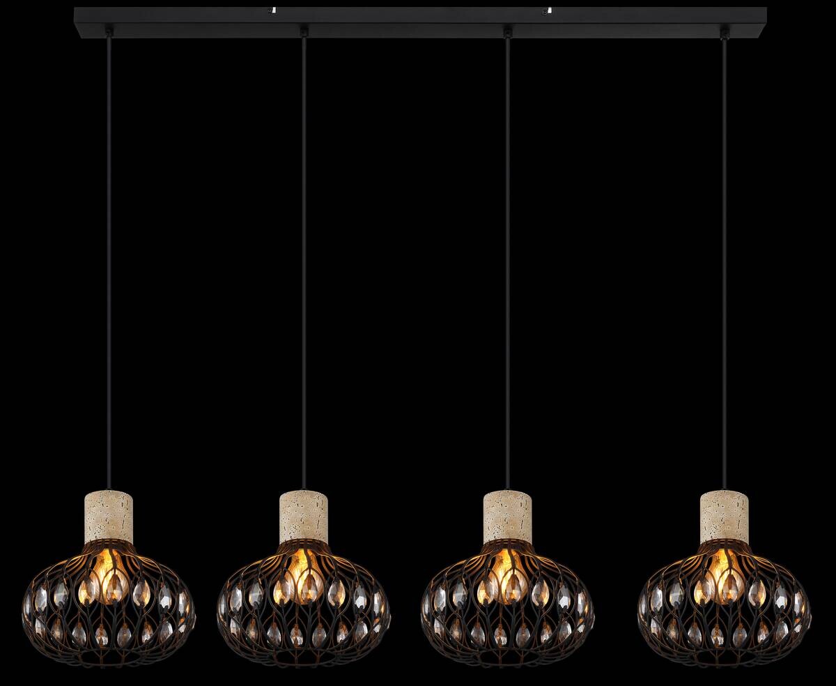 GLOBO Hängeleuchte grau Rauch mattschwarz Glas Metall B/H/L: ca. 25x150x115 cm E27 4 Brennstellen