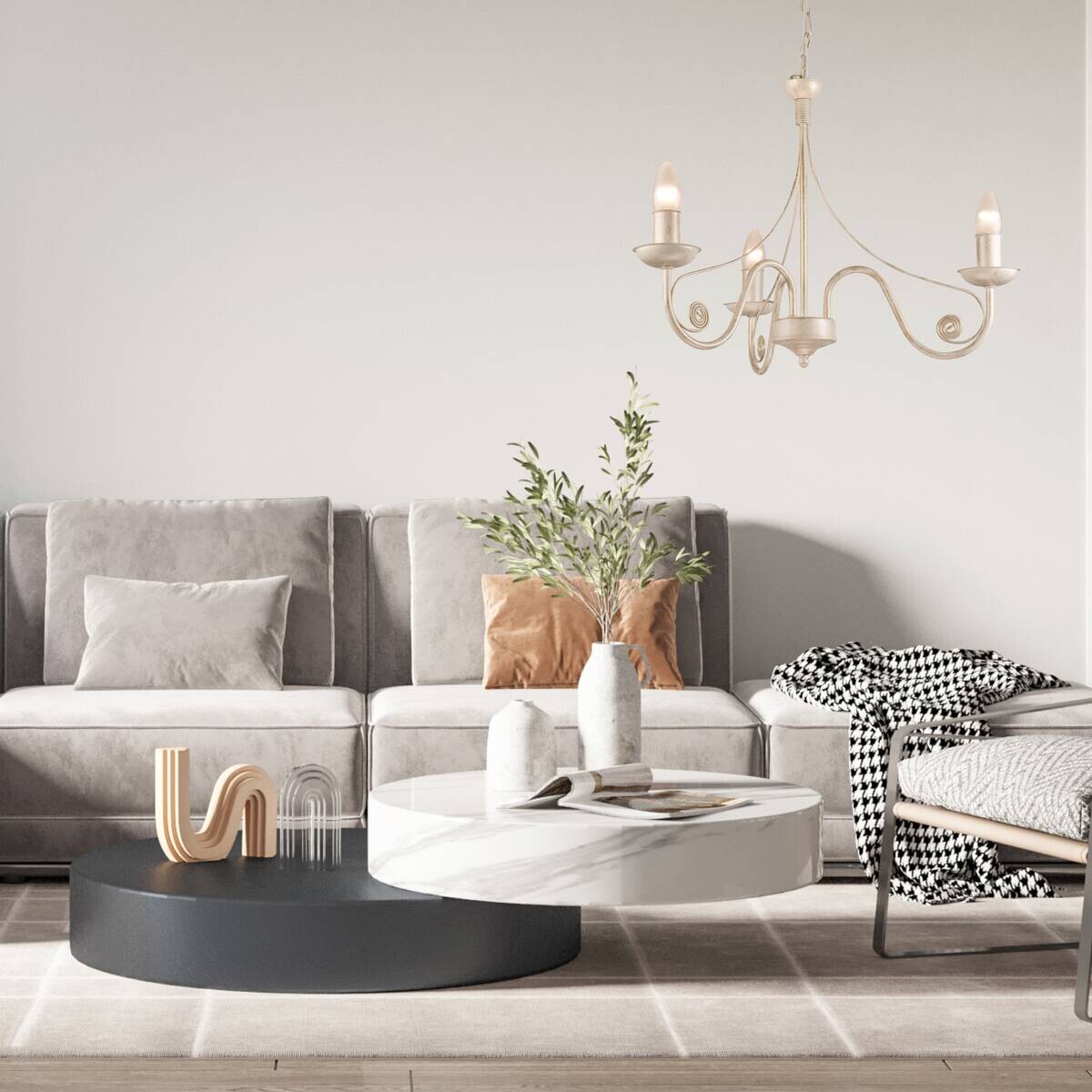 Lamkur Pendelleuchte Donato weiß Stahl H/L: ca. 72x45 cm E14 3 Brennstellen