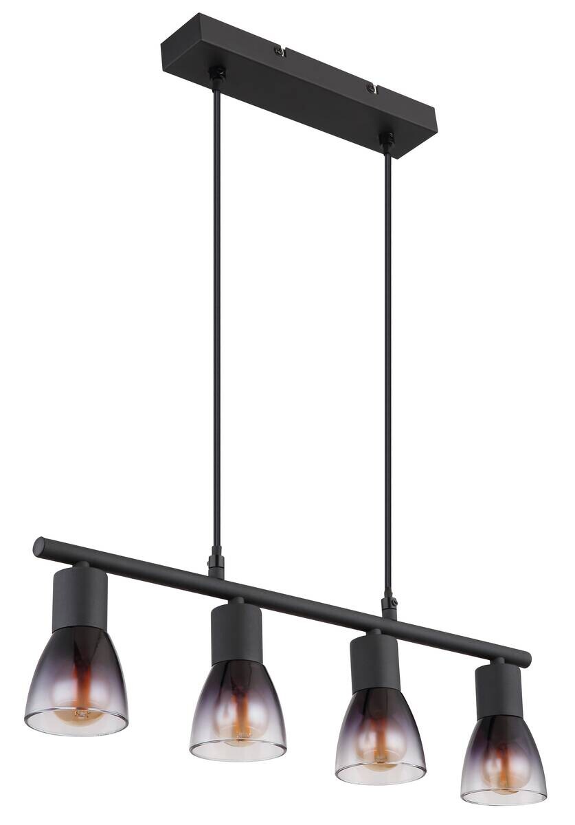 GLOBO Pendelleuchte klar Rauch mattschwarz Metall Glas B/H/T: ca. 52x120x7,2 cm E14 4 Brennstellen