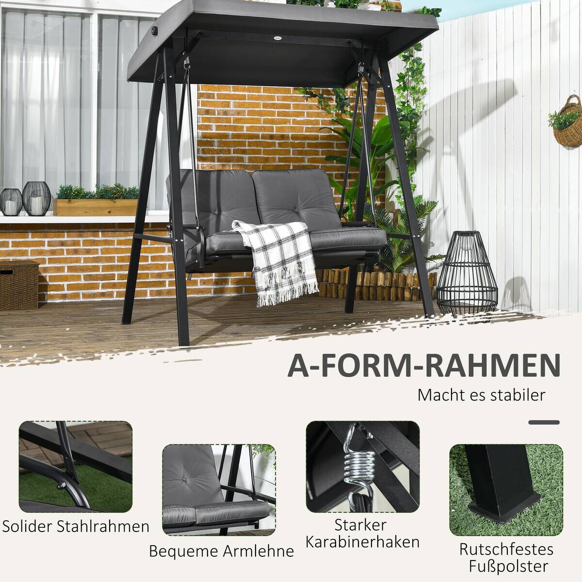 Outsunny Hollywoodschaukel dunkelgrau Polyester B/H/L: ca. 116x172x145 cm