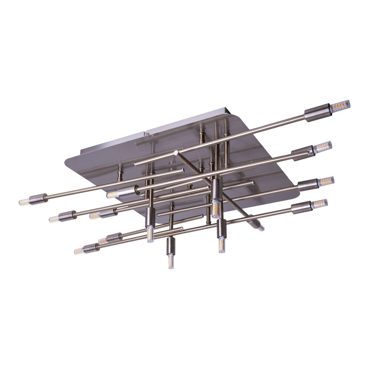 Näve Leuchten Deckenleuchte 1392950 stahlfarbig Metall B/H/T: ca. 70x15x71 cm G9 14 Brennstellen